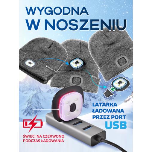 Czapka zimowa z latarką LED USB