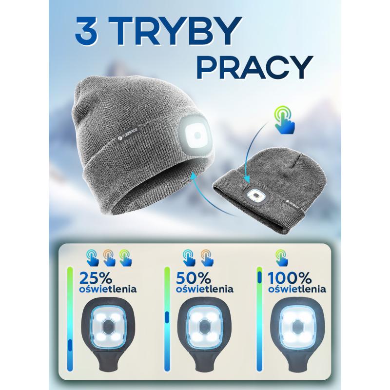 Czapka zimowa z latarką LED USB