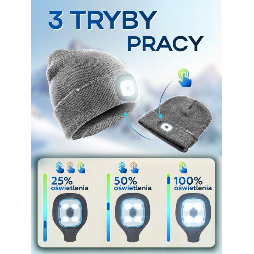 Czapka zimowa z latarką LED USB