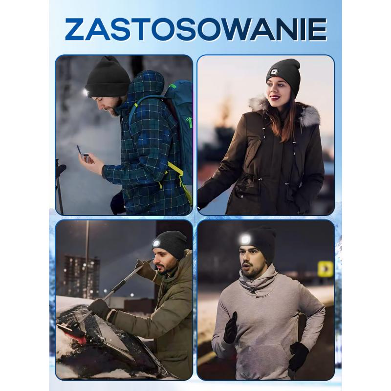 Czapka zimowa z latarką LED USB