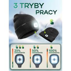 Czapka zimowa z latarką LED USB