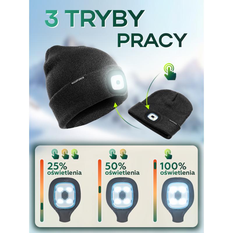 Czapka zimowa z latarką LED USB