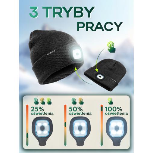 Czapka zimowa z latarką LED USB